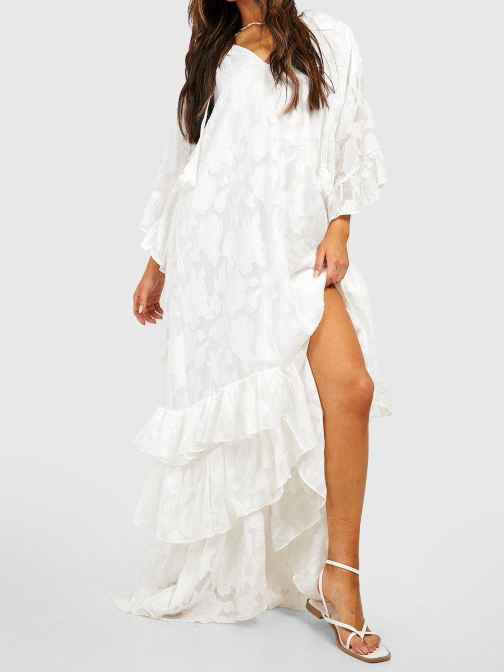 BOOHOO TEXTURED CHIFFON RUFFLE DETAIL MAXI DRESS US Size 14